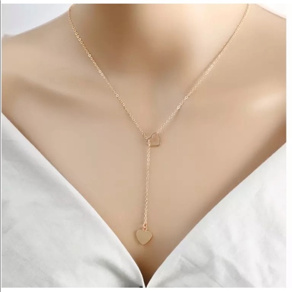 NWOT {Gold & Silver} Double Heart Drop Necklace - Picture 6 of 6